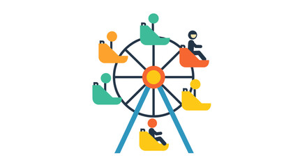 Colorful Ferris Wheel with Happy Riders Illustration. © Bacan