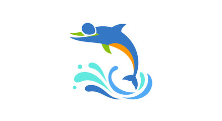 Colorful dolphin logo with surfer illustration design. © Bacan
