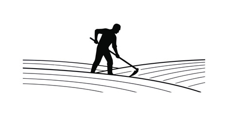 Fototapeta premium Farmer Hoeing Field Silhouette Vector Icon