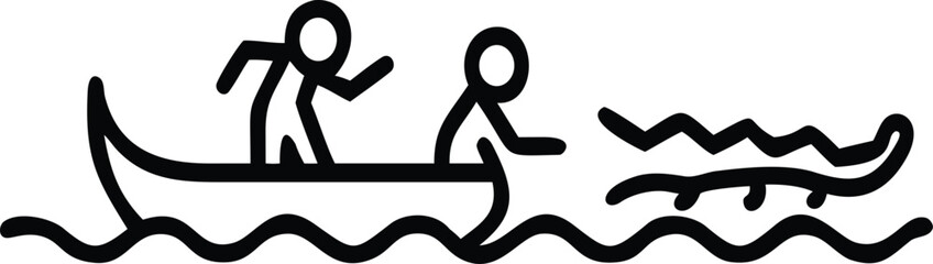 Two People Rowing Boat on Wavy Water Black and White Minimalist Line Art Illustration © Md