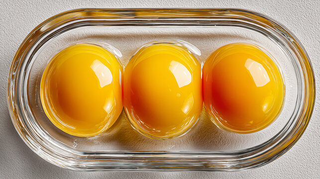 close-up of fresh raw eggs in a transparent glass bowl on clean background, perfect for cooking and recipe concepts