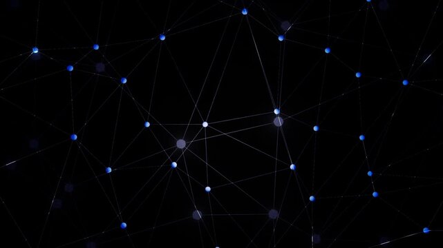 Abstract black plexus background with blue and glowing nodes on digital network