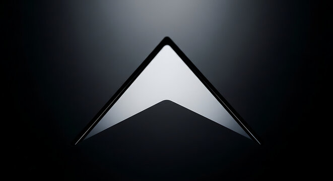 Minimalist abstract upward pointing arrow icon on dark background