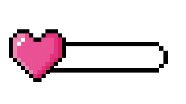 Retro pixel art heart health bar icon showing incomplete life progress, a classic gaming user interface element for digital asset design