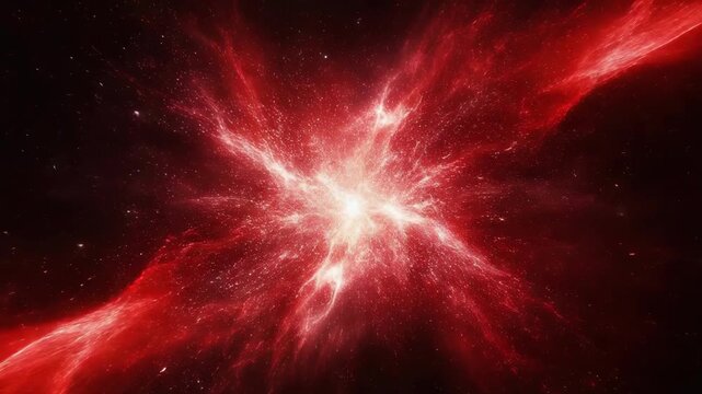 Bright red cosmic explosion with stars and nebula in space