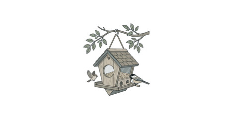 Bird Feeder with Birds Vector Illustration © Vect