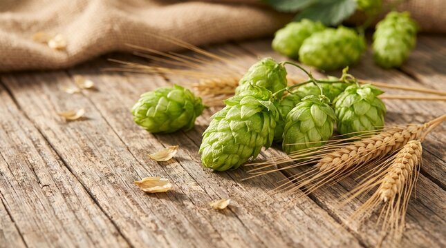 Fresh hop cones barley ears