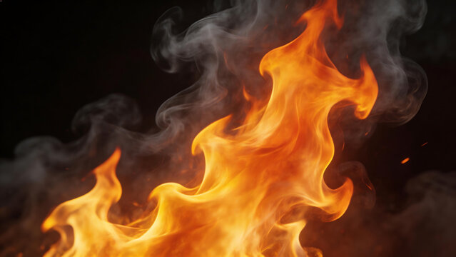 Closeup of vibrant flames and smoke