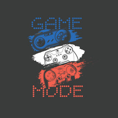 video game pad console in colourful grunge background for print graphic tee © Saranya