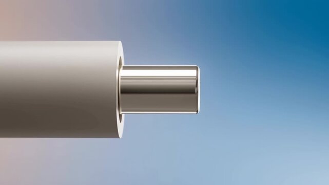 White paper roll with polished chrome core extending from hollow center against soft pastel gradient background, showing clean cylindrical product detail, glossy contrast, subtle studio light