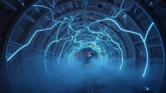 Futuristic Portal with Electric Energy and Fog Effects