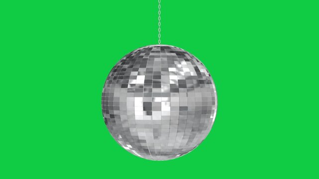 disco ball rotating isolated on green screen loop animation,chroma key 3d music party night and concert social media motion design element