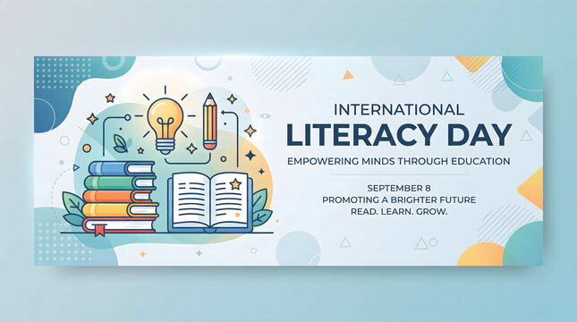 International Literacy Day Vector Banner with Books and Education Concept Design for Global Awareness