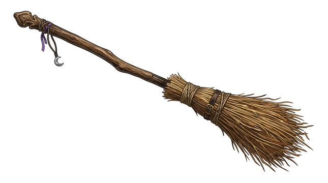 Traditional Witch Broomstick with Bristles.
