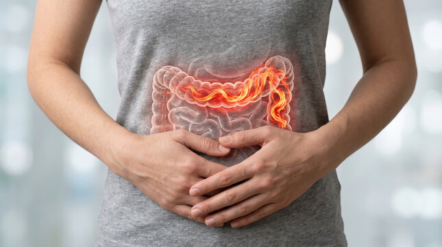 Inflammatory bowel disease causes discomfort and pain in digestive tract with symptoms affecting bowel and overall digestive health in people with ibd