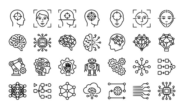 Artificial intelligence and technology line icon set with artificial intelligence technology