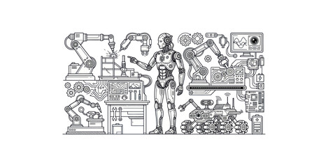 Obraz premium Industrial Robotics and Automation Vector Illustration
