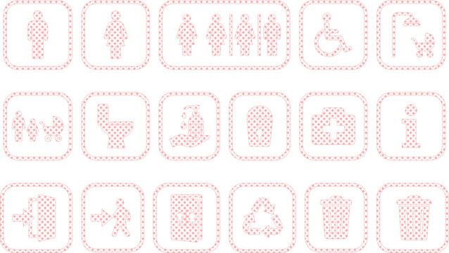 Public Restroom and Facility Icons, a comprehensive vector set for accessibility and hygiene. Essential signage for modern buildings, clear navigation, and user-friendly design.