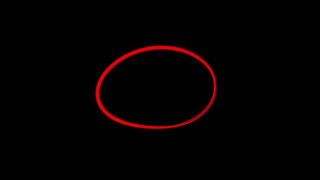 red highlighter circle scribble on black screen background. hand drawn marker effect. brush stroke red circle animation, realistic hand drawn marker overlay, seamless 4k loop video.