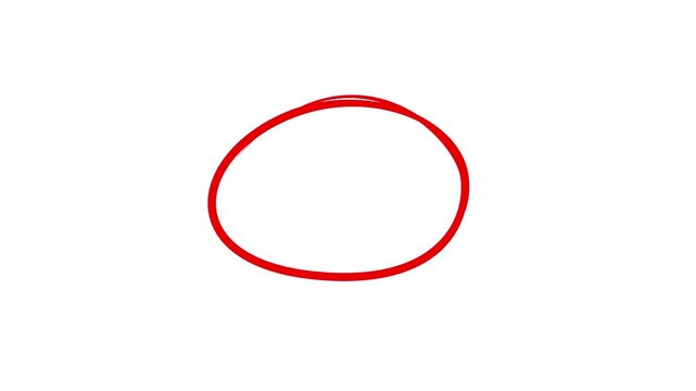 red highlighter circle scribble on white screen background. hand drawn marker effect. brush stroke red circle animation, realistic hand drawn marker overlay, seamless 4k loop video.