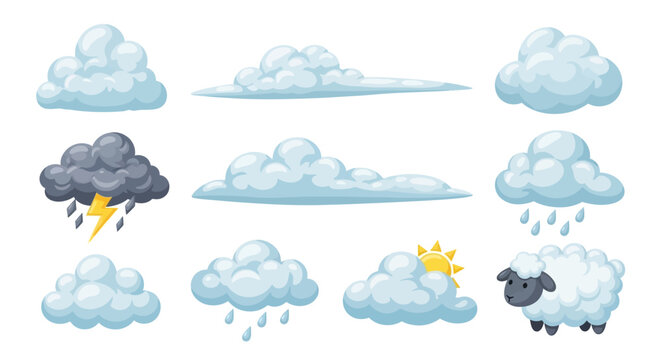 A collection of various cartoon cloud types.