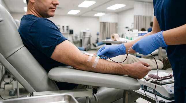 Blood donation process with  a donor