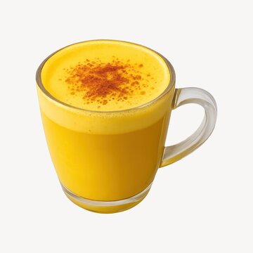 Golden latte in glass mug