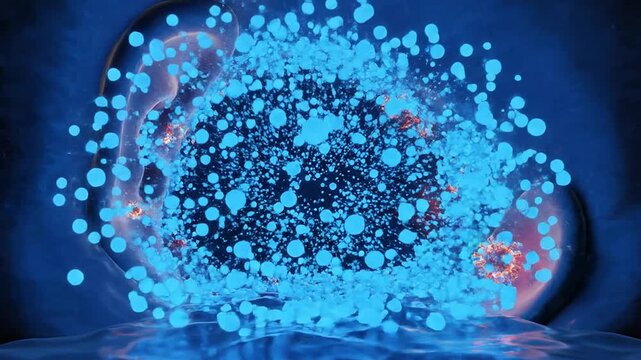 Abstract Visualization of Ear Infection Treatment Response with Blue and Orange Pathogens in Healthcare Conceptual Background