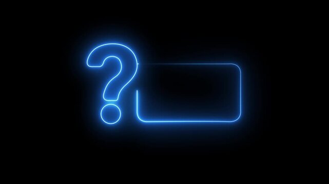 Neon Question Mark Box Frame Glowing Rectangular Border and Question Mark. on black Background. neon question mark frame for FAQ and help Interface 4k motion graphics.
