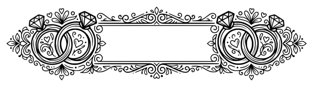 Elegant wedding ring border with ornate floral swirls and diamonds