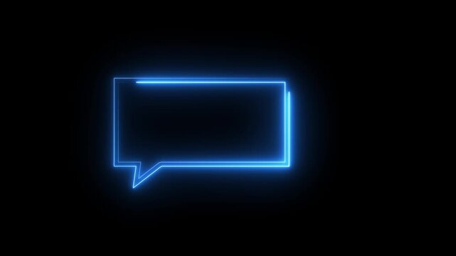 Neon blue rectangle chat box on black background in a seamless loop message speech bubble.