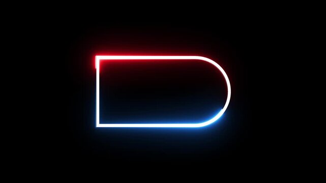 Neon glowing rectangular frame with rounded edge moving light loops on black background.