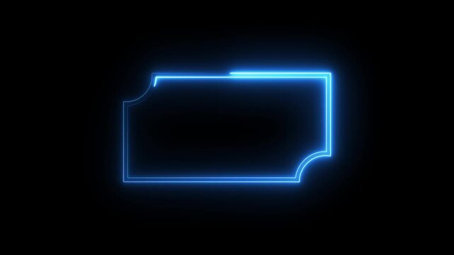 Neon blue ticket outline animation on black background seamless loop motion graphics.