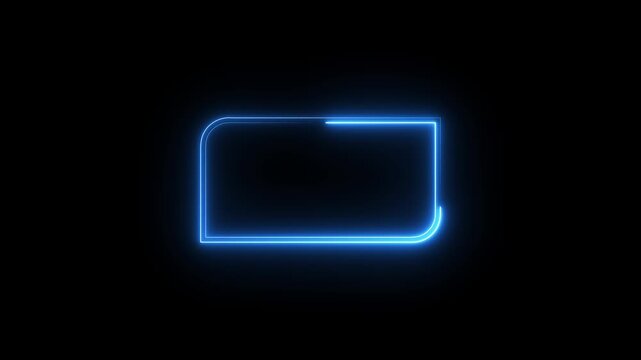 Abstract technology animation with blue neon light box frame on black background loop.