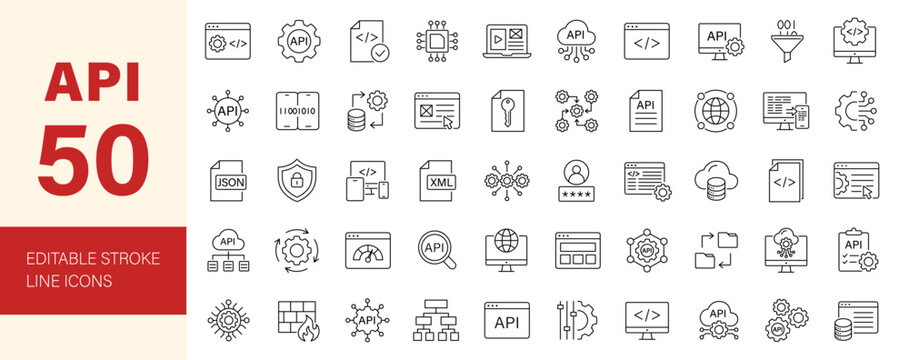 API icon set. Editable line icons. Vector illustration.