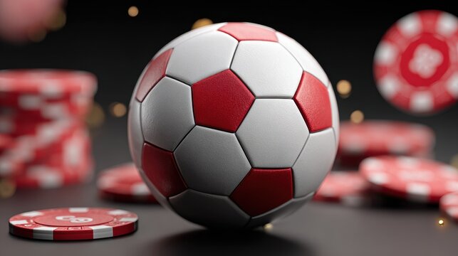 Abstract representation of football betting odds with a soccer ball and gambling chips