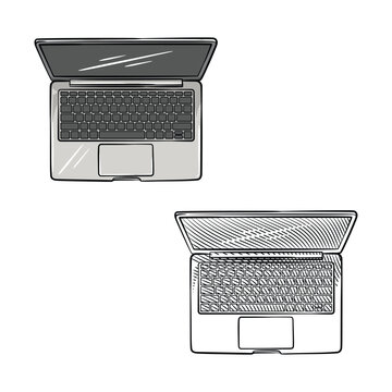 Open Laptop Top View Sketch Illustration Vector