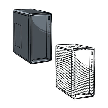 Desktop Computer PC Case Sketch Illustration Vector