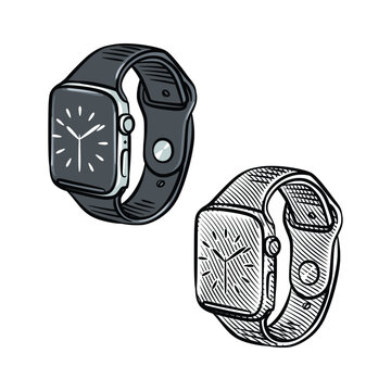 Smartwatch Wearable Device Perspective Sketch Vector Illustration