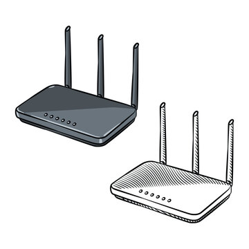 Wireless Wi-Fi Router Perspective Sketch Vector Illustration
