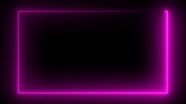Neon line square rectangle picture frame icon animation.  Neon box footage shape round seamless border retro movement. Blank rectangle frame by neon lights symmetry animation.