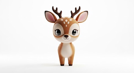 Obraz premium Charming cartoon deer standing alone with big eyes on white background