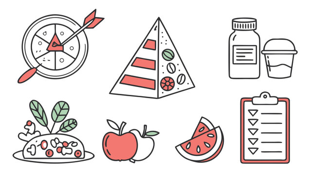 Nutrition and healthy lifestyle icons for diet and wellness with health consciou