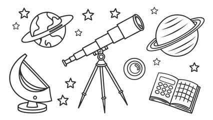Astronomy tools and planets illustration with telescope globe calculator © Kamruz