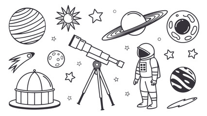 Space exploration illustration with exploration telescope astronaut graphics © Sara
