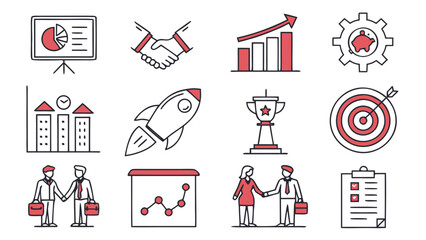 Business icons set with various business related symbols and objects, business © saty