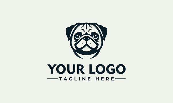 Minimalist pug dog mascot face vector logo illustration