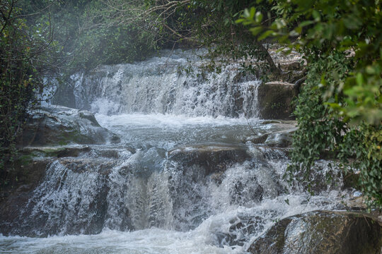 Waterfall at Nahal Hashofet at Ramat Menashe Forest part of the Carmel mountain range in Israel
