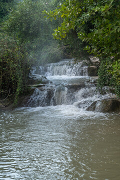 Waterfall at Nahal Hashofet at Ramat Menashe Forest part of the Carmel mountain range in Israel
