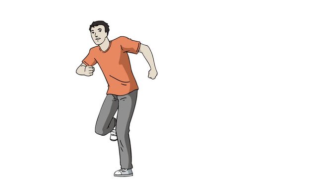 animation of a male runner running fast, front view perspective, alpha channel, transparent background 
